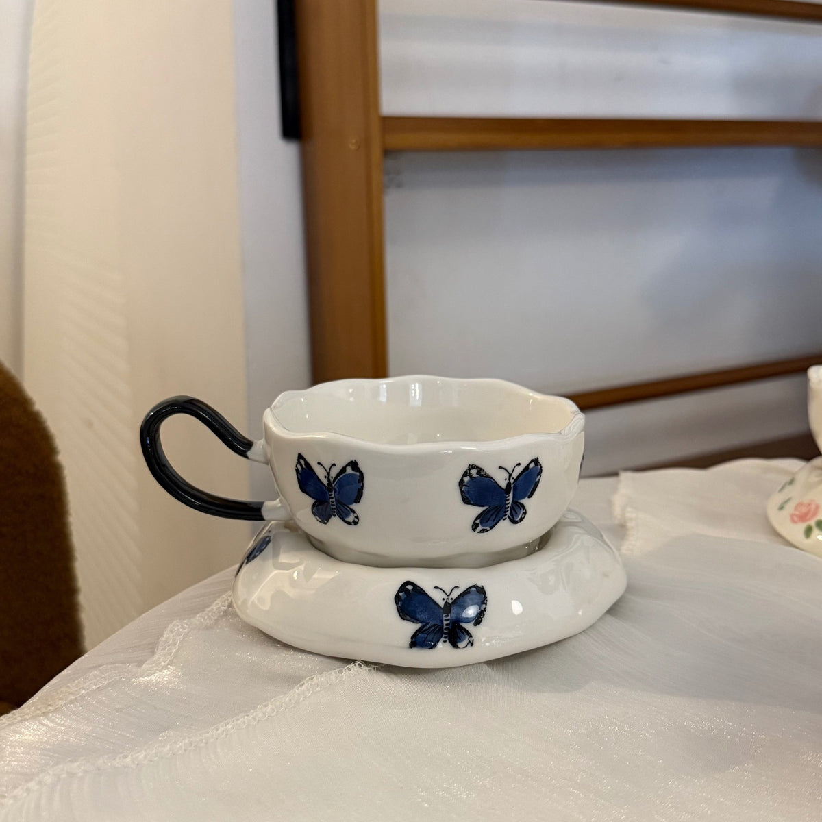 Vintage Blue Butterfly Cup & Saucer Set