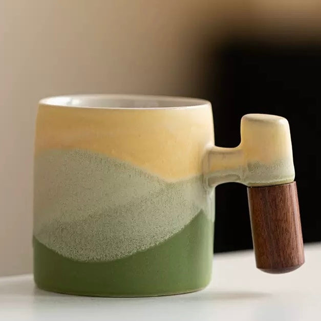 Mini Espresso Cup – Gradient Green with Wooden Handle