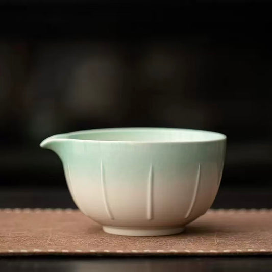 Blue-to-White Gradient Stripe Matcha Bowl
