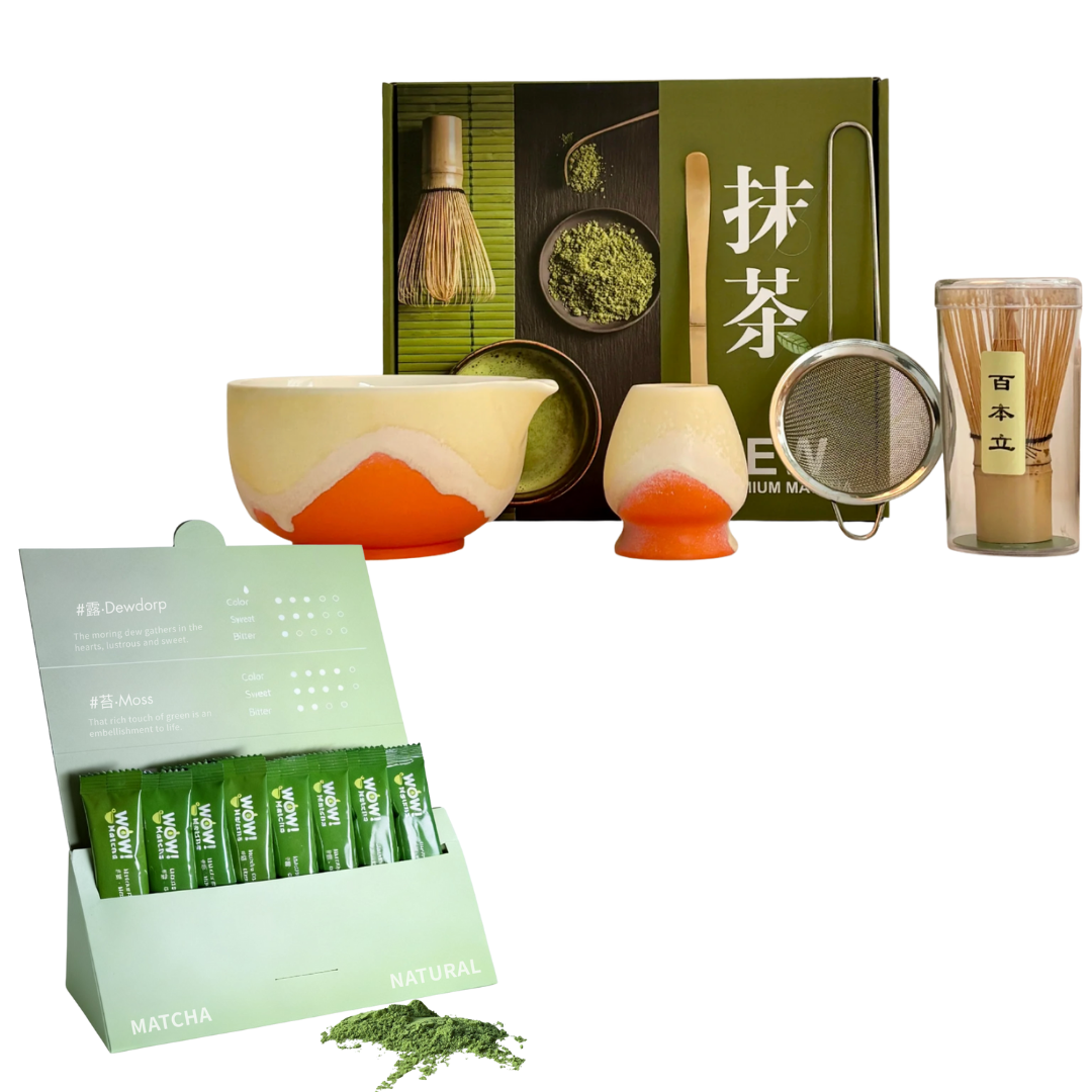 Orange & Yellow Ocean Wave Set 5p+Matcha Powder Pack