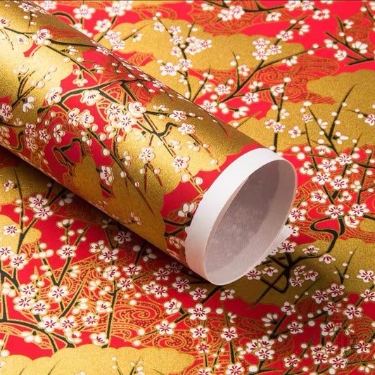 Red & Gold Sakura Gift Wrapping Paper