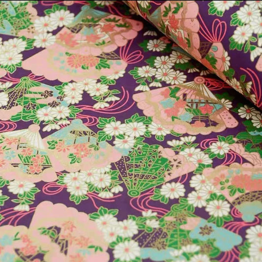 Purple & Pastel Floral Fans Gift Wrapping Paper