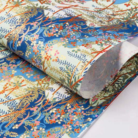 Blue & Gold Botanical Gift Wrapping Paper