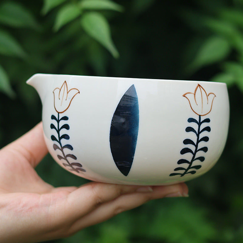 White Porcelain Hand-Painted Floral Matcha Set 5 Pieces