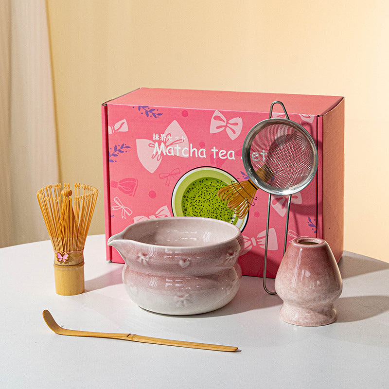 Purple Heart-shaped Bow Bowl Matcha Set 5 Pieces