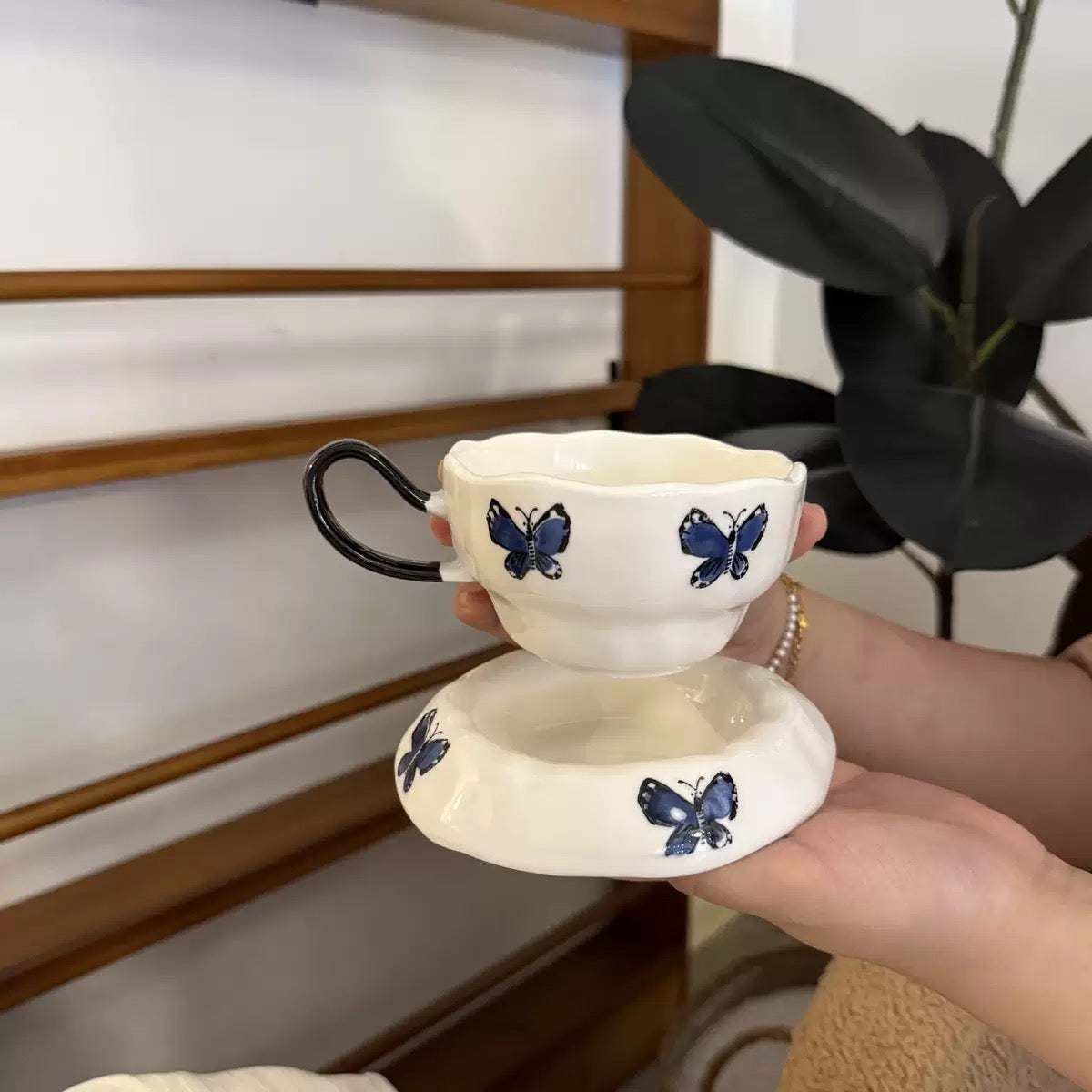 Vintage Blue Butterfly Cup & Saucer Set