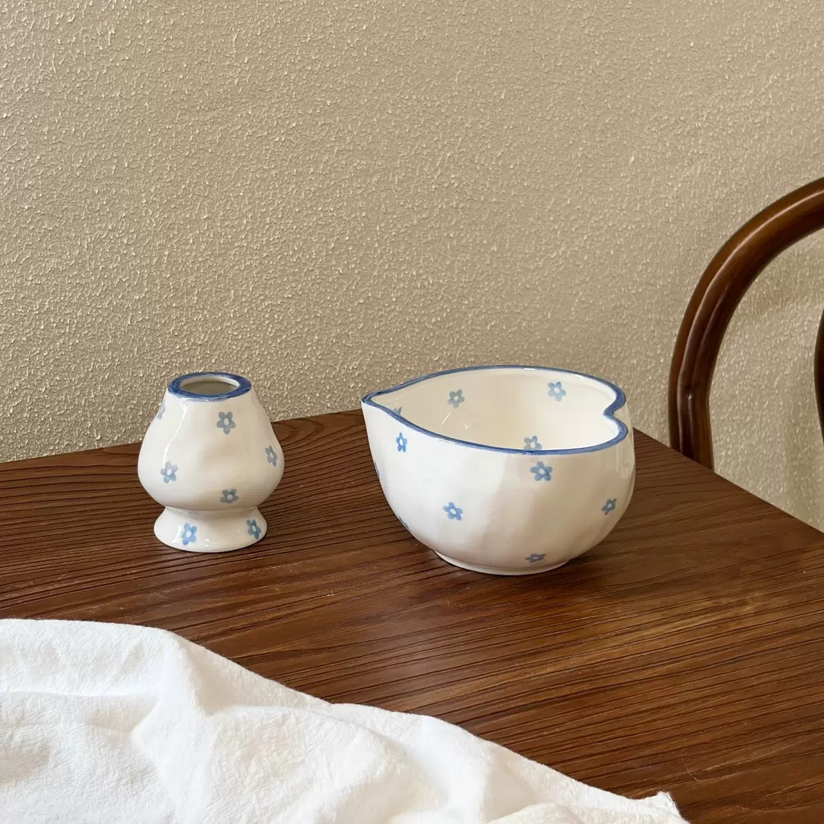 Blue Floral—Heart Matcha Bowl Set 2 Pieces