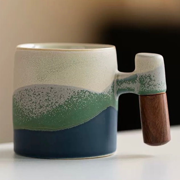 Mini Espresso Cup – Gradient Blue with Wooden Handle