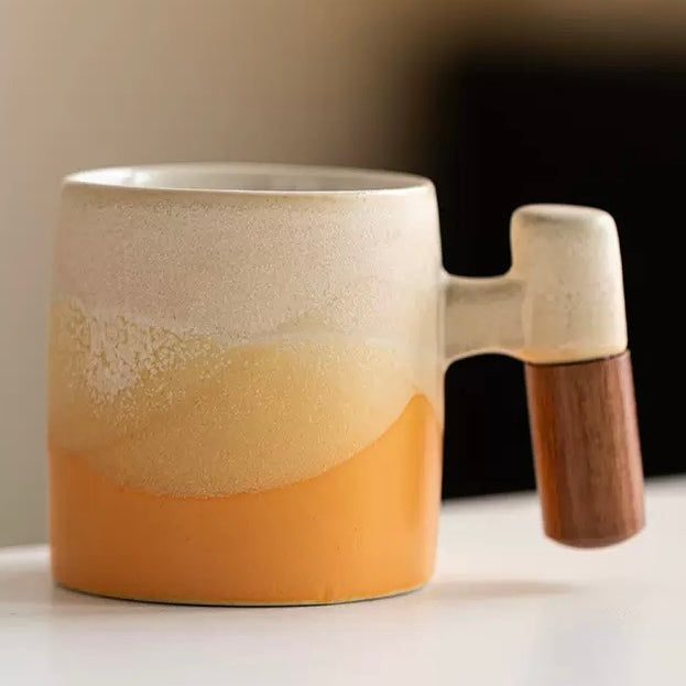 Mini Espresso Cup – Gradient Yellow with Wooden Handle